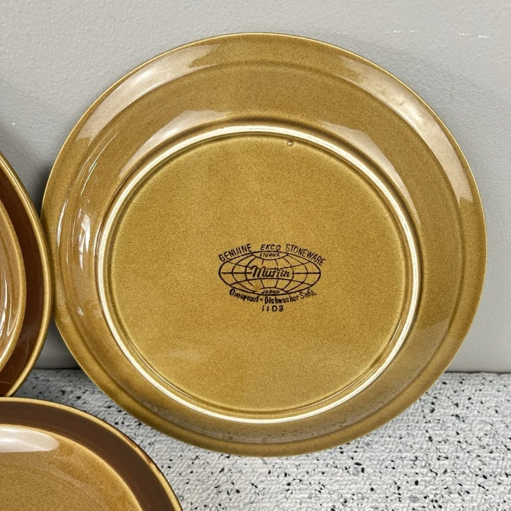 Vtg‎ EKCO Eterna 1103 Muffin Pattern Stoneware Salad Plates Lot of 5 Brown 7.75